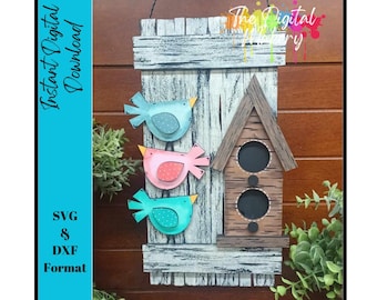 Niedliches Bauernhaus Vogel Zeichen SVG | Rustikales Vogelhaus Wandschild Datei | DIY Frühlingsvogel Schild