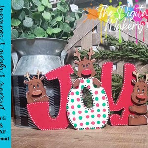 Archivo de corte láser de Navidad / Reno Joy SVG / Lindo archivo láser de reno / Decoración navideña DIY / Descarga digital / Joy SVG