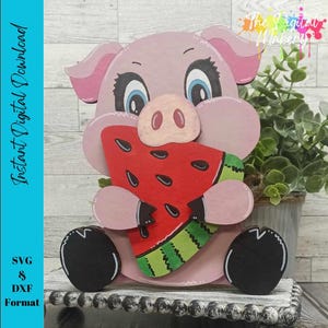 Cochon mignon SVG | Fichier de cochon pastèque | Cochon SVG | Fichier décoratif bricolage cochon | Fichier de décoration d'été de ferme