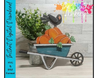 Fall Wheelbarrow Laser Cut File | Fall Wood Project | Pumpkin Wheelbarrow SVG | Digital Download | DIY Wood Decor