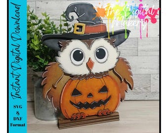 Fall Laser Cut File | Fall Owl DIY Decor | Halloween Owl | Cricut Cut File | Jack O Lantern Owl Laser File | Digital Download
