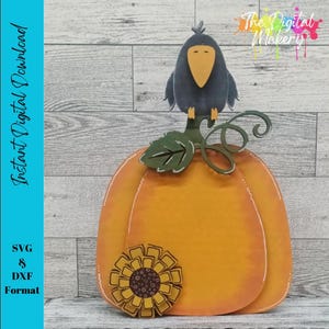 Fall Pumpkin SVG | Crow with Pumpkin Perch File | Pumpkin Decor File | DIY Fall Decor File