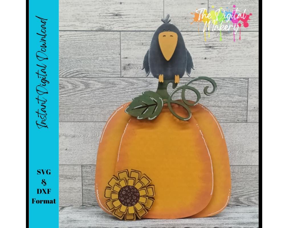 Fall Pumpkin SVG | Crow with Pumpkin Perch File | Pumpkin Decor File | DIY Fall Decor File