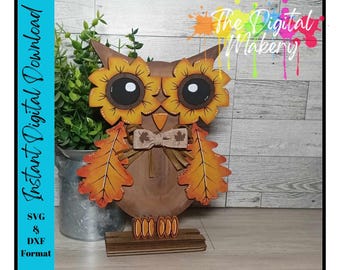 Fall Owl Laser Cut File | Leaf Owl Laser File | Fall Owl Design | Autumn Wood Decor | DIY Fall Project | Digital Download