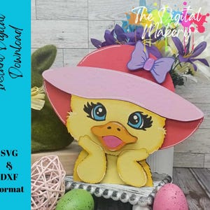 Lindo pato de Pascua SVG / Archivo de pato con sombrero flexible / Archivo de estante de Pascua / Pato de primavera SVG