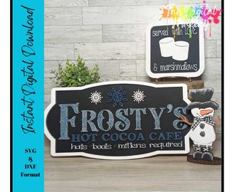 Frosty's Hot Cocoa Cafe SVG | Hot Cocoa SVG | Snowman Christmas Sign | Winter SVG | Digital Download