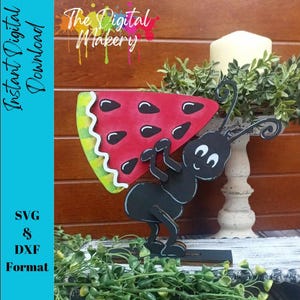 Hormiga con rodaja de sandía SVG / Lindo archivo láser de sandía / Decoración de verano DIY SVG / Lindo archivo de hormiga