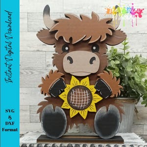 Vache Highland SVG | Fichier vache Highland tournesol | Vache Highland d'été SVG | Fichier de décoration d'été bricolage