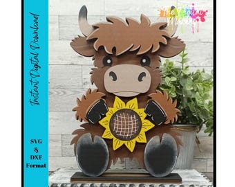 Highland Cow SVG | Sunflower Highland Cow File | Summer Highland Cow SVG | DIY Summer Decor File