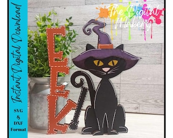 Halloween Cat Laser Cut File | EEK Cat Laser File | Black Cat SVG | Spooky Laser Cut File | Digital Download | Black Cat