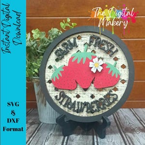 Ferme fraises fraîches signe SVG | Fichier découpé au laser fraise | Lime de décoration aux fraises de la ferme