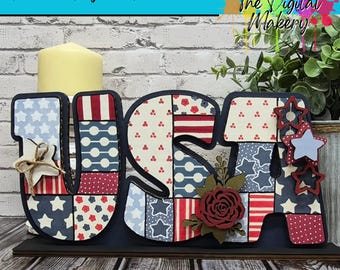 4th of July SVG | Quilted USA Laser Cut File | Patchwork Quilt USA | Patriotic Decor File | TheDigitalMakery | Digital Download