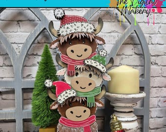 Christmas SVG | Holiday Highland Cow File | Stacked Cow SVG | DIY Christmas Decor File | TheDigitalMakery | Digital Download
