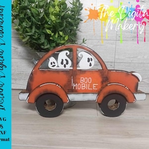 Archivo de corte láser de coche fantasma para Halloween / Boo Mobile SVG / Decoración de Halloween / Decoración de Halloween DIY / Descarga digital