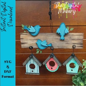 Süsses Vogel-Zeichen SVG | Vogelhaus Zweig Zeichendatei | Spring Glowforge Datei | DIY Frühlingsdeko-Datei