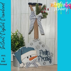 Snowman Shovel SVG | Winter Snowman SVG | Feelin Frosty Snowman Laser Cut File | DIY Christmas Decor | Digital Download