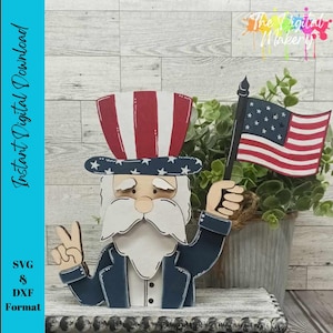 4. Juli SVG | Uncle Sam-Datei | Patriotische Shelf Sitter-Datei | Rot, Weiß und Blau Decor