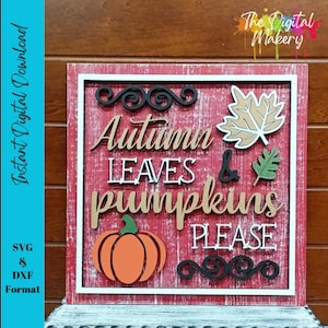Fall Sign SVG | Autumn Leaves & Pumpkins Please Sign File | DIY Fall Decor File | The Digital Makery
