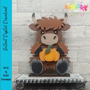 Fall Highland Cow SVG | Pumpkin Highland Cow Sign | Highland Cow Shelf Sitter File | DIY Fall Decor File