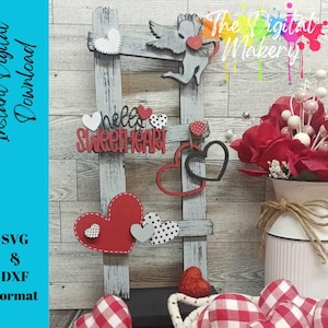 SVG Saint-Valentin | Fichier échelle de la Saint-Valentin | Échelle chérie SVG | Modèle DIY pour gardienne d'étagères pour la Saint-Valentin