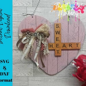 SVG Saint-Valentin | Fichier de décoration murale coeur Saint-Valentin | SVG chérie | Coeur de Scrabble de la Saint-Valentin | Fichier de décoration DIY pour la Saint-Valentin