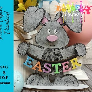 Conejito de Pascua SVG / Archivo láser de conejo de primavera / Archivo para colocar en estantes de Pascua / Decoración de Pascua en colores pastel