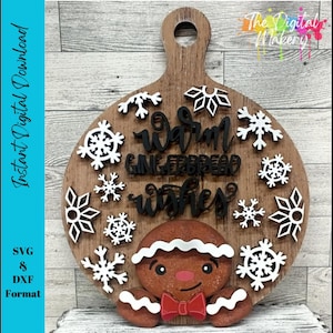 Christmas Cutting Board SVG | Warm Gingerbread Wishes Sign File | Gingerbread Decor SVG | DIY Christmas Decor File