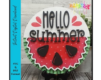 Hello Summer Sign SVG | Summer Watermelon Sign File | DIY Summer Decor File