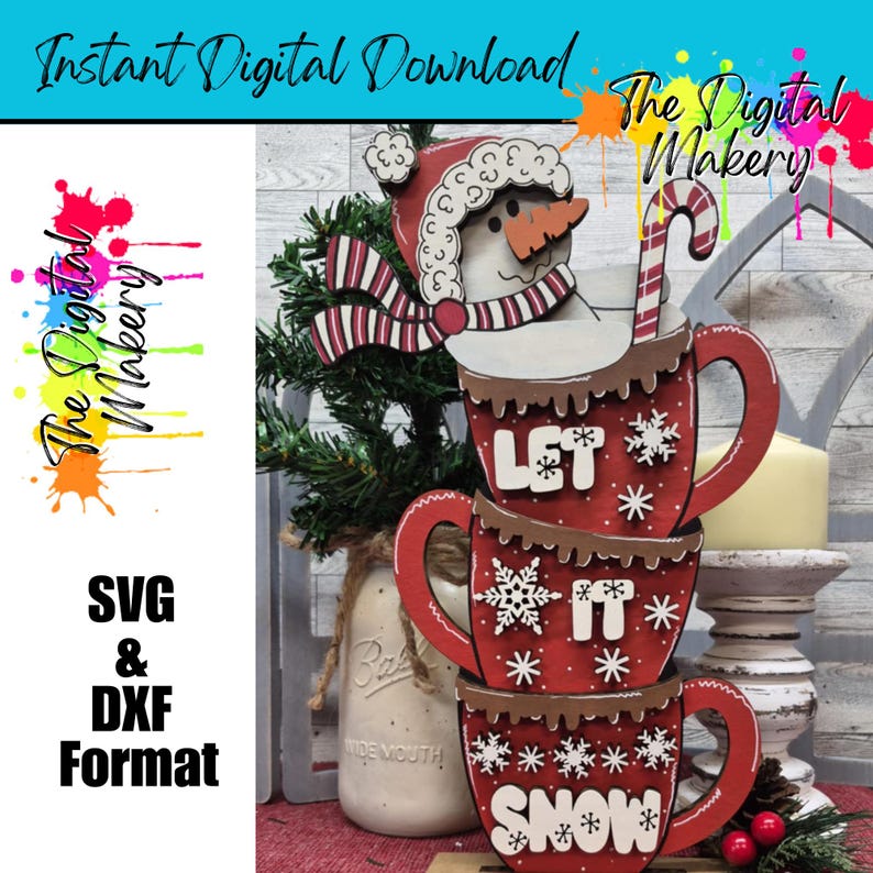 Christmas Sign SVG | Let It Snow Snowman Mugs SVG | DIY Christmas Decor ...