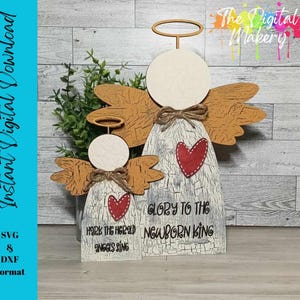 Christmas Angel SVG | Hark The Herald Angels Sing SVG | Glory To The Newborn King Laser Cut File | Angel Pair SVG | Christmas Shelf Sitter