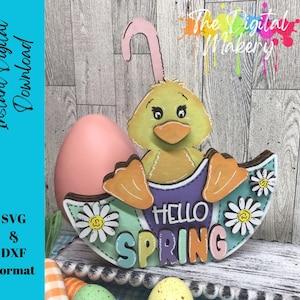 Patito de primavera SVG / Archivo de pato con paraguas / Archivo de decoración de primavera DIY / Patito SVG