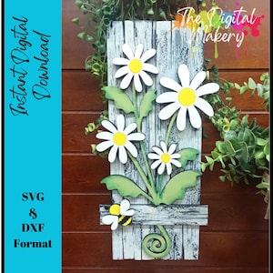 Bouquet de marguerites suspendu signe SVG | Fichier de signalisation printanier de ferme | Fichier de décoration de printemps bricolage | Marguerite SVG
