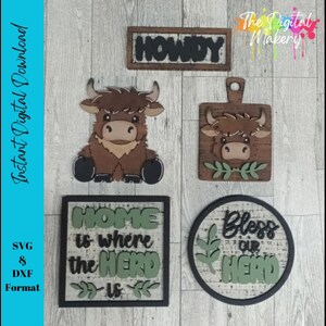 Highland Cow Tiered Tray SVG | Cow Tiered Tray File | Farmhouse Tiered Tray File | Highland Cow SVG