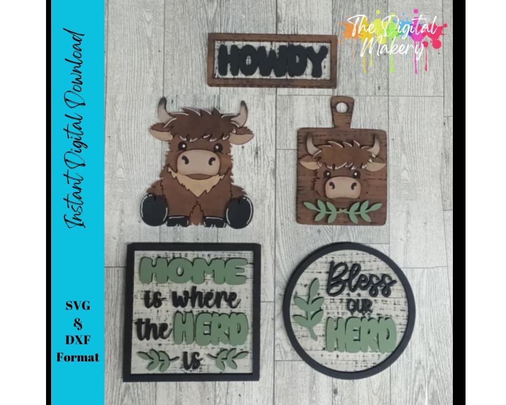 Highland Cow Tiered Tray SVG | Cow Tiered Tray File | Farmhouse Tiered Tray File | Highland Cow SVG