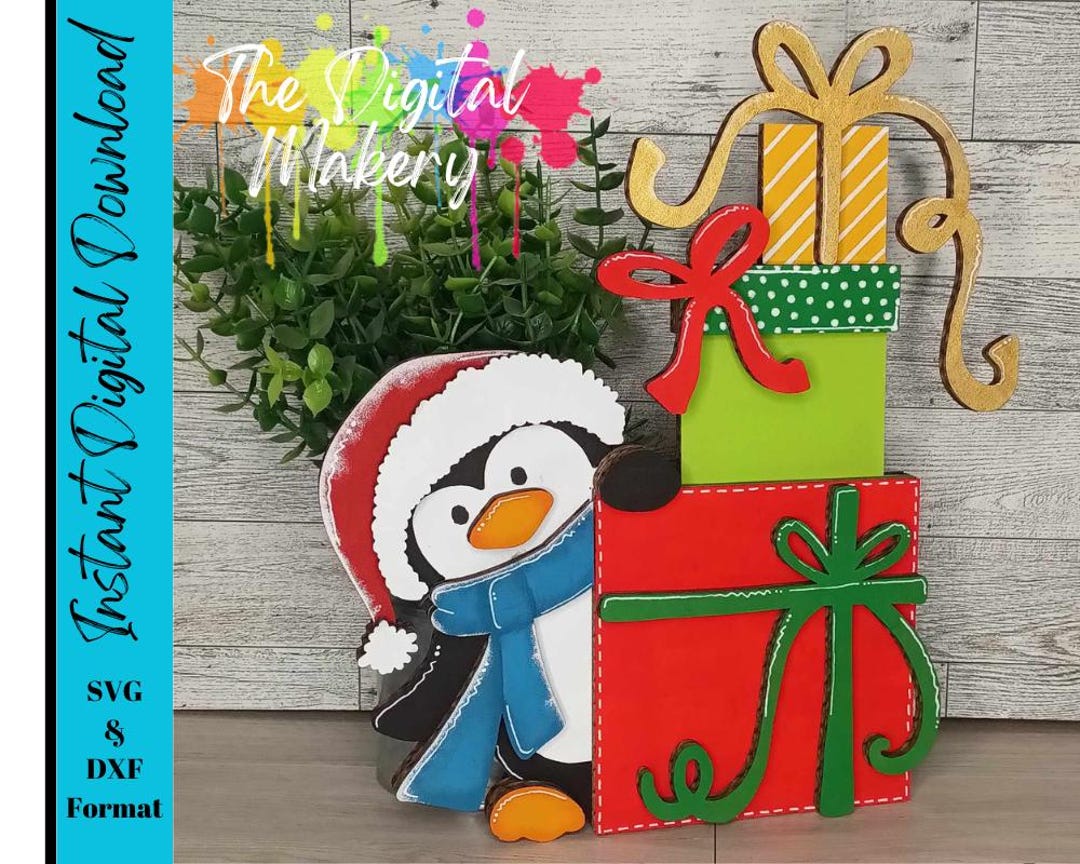 Christmas Penguin SVG | Penguin With Presents Laser Cut File | Penguin ...