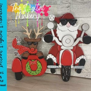Arquivo Laser Papai Noel Motociclista de Natal | Papai Noel Motociclista SVG | Papai Noel Motociclista | SVG de Natal | Decoração Rudolph | Decoração Papai Noel | Download Digital