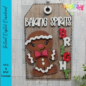 Gingerbread Door Tag SVG | Baking Spirits Bright Door Hanger File | Christmas Door Hanger SVG | DIY Christmas Decor File