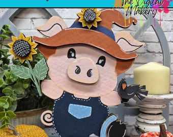 Fall Pig SVG | Scarecrow Piggie File | Pig in Overalls | Farmhouse Fall Decor | TheDigitalMakery | Digital Download