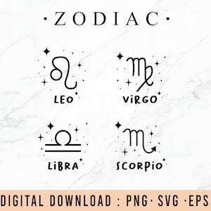 Cute Astrology Zodiac SVG Bundle | 12 Zodiac Signs SVG | Constellation