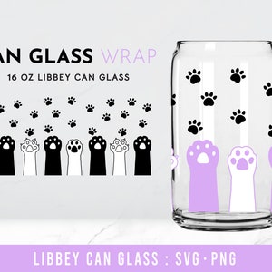 Cat Paw Glass Wrap Svg, Cat lover 16 oz Libbey Full Wrap Svg, Libbey Glass Svg