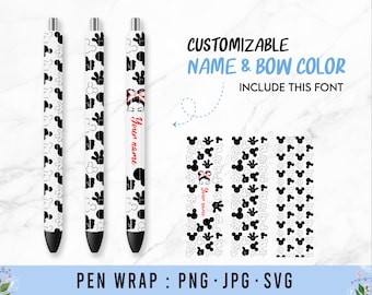 Mouse Pen Wraps SVG, Pen Wraps, Mickey Mouse Pen Wrap Sublimation, Messy bun Pen Waterslides png jpg svg