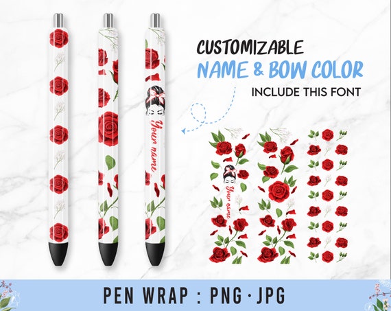 Rose Epoxy Glitter Pen Wrap, Mother's Day Roses Pen Wrap,Flower PNG, Messy bun SVG, Ink Joy Wraps Digital Download PNG, Floral Wrap png