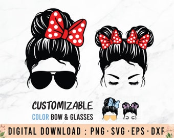 Mom life Kid life Bow clipart svg, Messy bun mom, Messy bun kid, Messy Bun SVG, Sunglasses SVG, Mom Life SVG file, silhouette