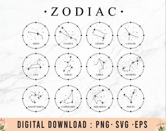 12 Astrology Zodiac circle SVG Bundle | Zodiac Signs SVG | Constellation svg | Cricut Cut Files svg | Astrology Signs svg | Zodiac svg