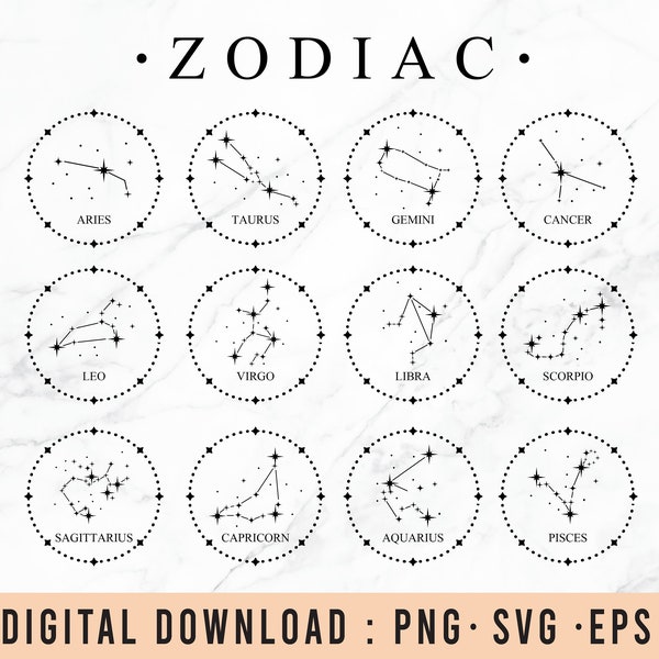 12 Astrologie Sternzeichen Kreis SVG Bundle | Sternzeichen SVG | Konstellation svg | Cricut Cut Dateien svg | Astrologie Zeichen svg | Sternzeichen svg