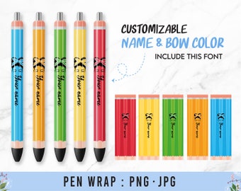 Pencil color Pen Wrap PNG, can change name and color, Back to school, Epoxy Pen Wrap, InkJoy Pens, Digital Download, Jpeg, Png