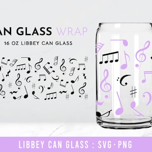 Music note Glass Wrap Svg, Music note 16 oz Libbey Full Wrap Svg, Libbey Glass Svg