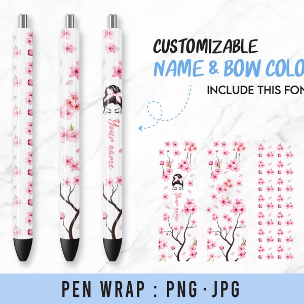 Cherry Blossom Epoxy Glitter Pen Wrap, Cherry Flower Pen Wrap,Flower PNG, Messy bun SVG, Ink Joy Wraps Digital Download PNG