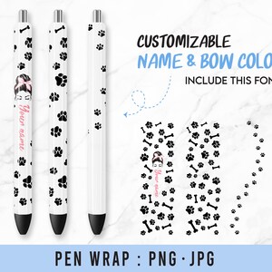 Hundepfote mit unordentlichen Dutt Pen Wraps, Hundepfoten Pen Wraps, Pen Waterslides, benutzerdefinierter Name