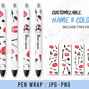 Makeup pen wrap | Glitter Pen Wrap | Ink Joy Pen Wrap | Pen Wrap Set | Digital Download PNG JPG | Custom name